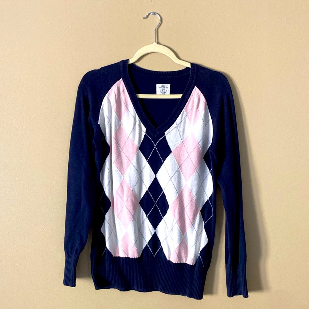 LOGG, nice sweater, navy , white and pink.